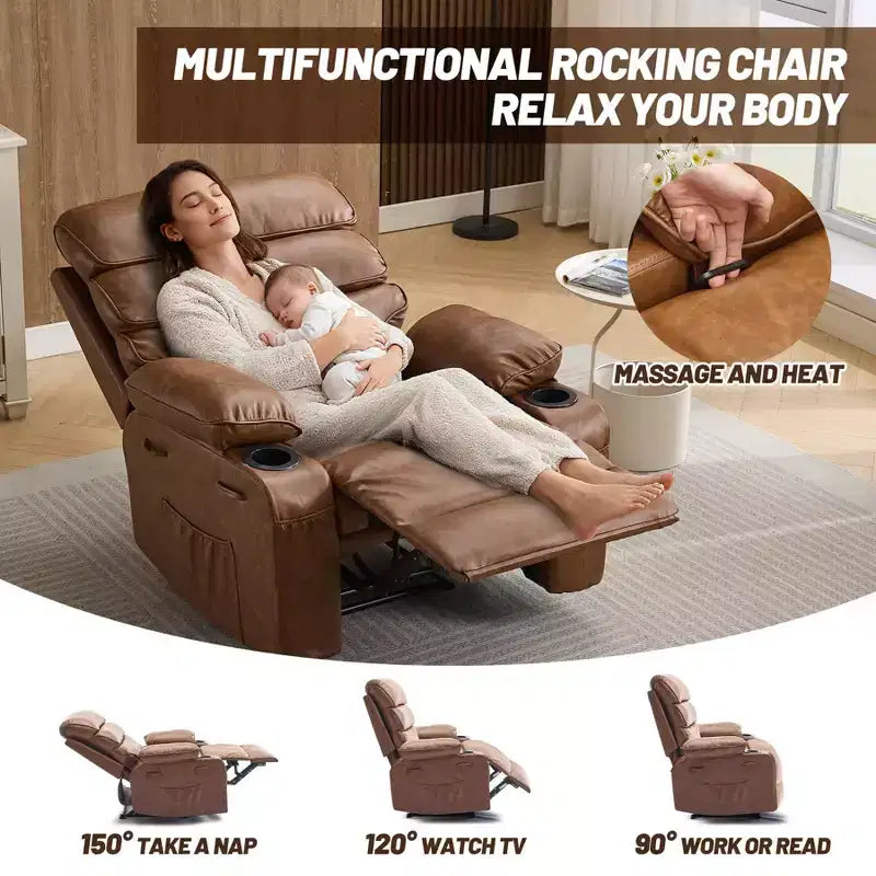 Poltrona Reclinabile Manuale Extra Larga in Pelle PU per Adulti, Braccioli e Schienale Imbottiti 1.5X per un Comfort Maggiore, per Soggiorno, Camera da Letto