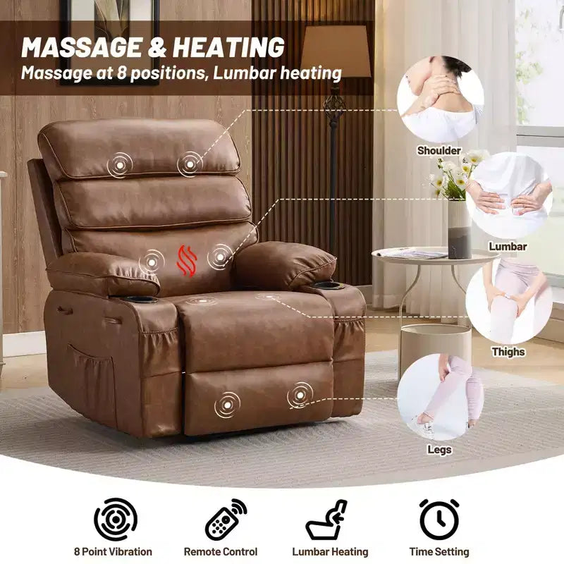 Poltrona Reclinabile Manuale Extra Larga in Pelle PU per Adulti, Braccioli e Schienale Imbottiti 1.5X per un Comfort Maggiore, per Soggiorno, Camera da Letto