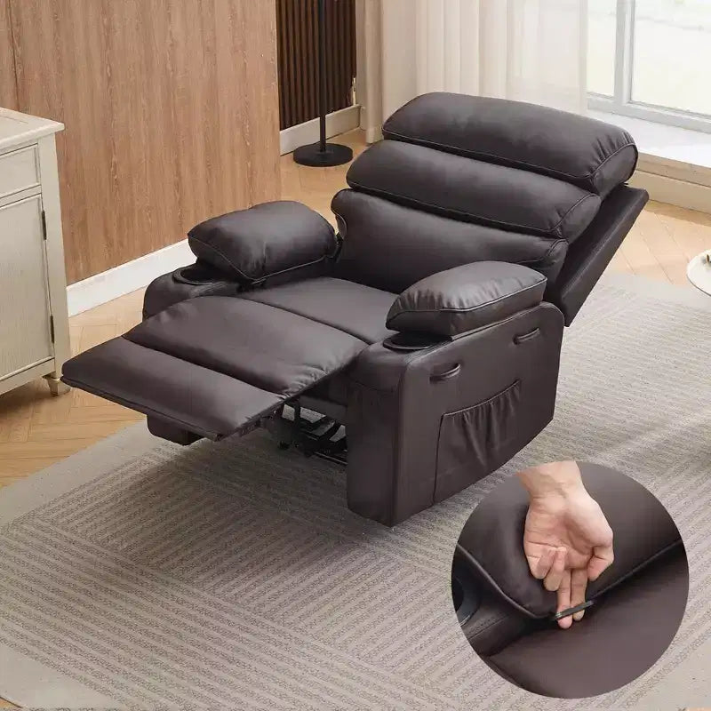 Poltrona Reclinabile Manuale Extra Larga in Pelle PU per Adulti, Braccioli e Schienale Imbottiti 1.5X per un Comfort Maggiore, per Soggiorno, Camera da Letto