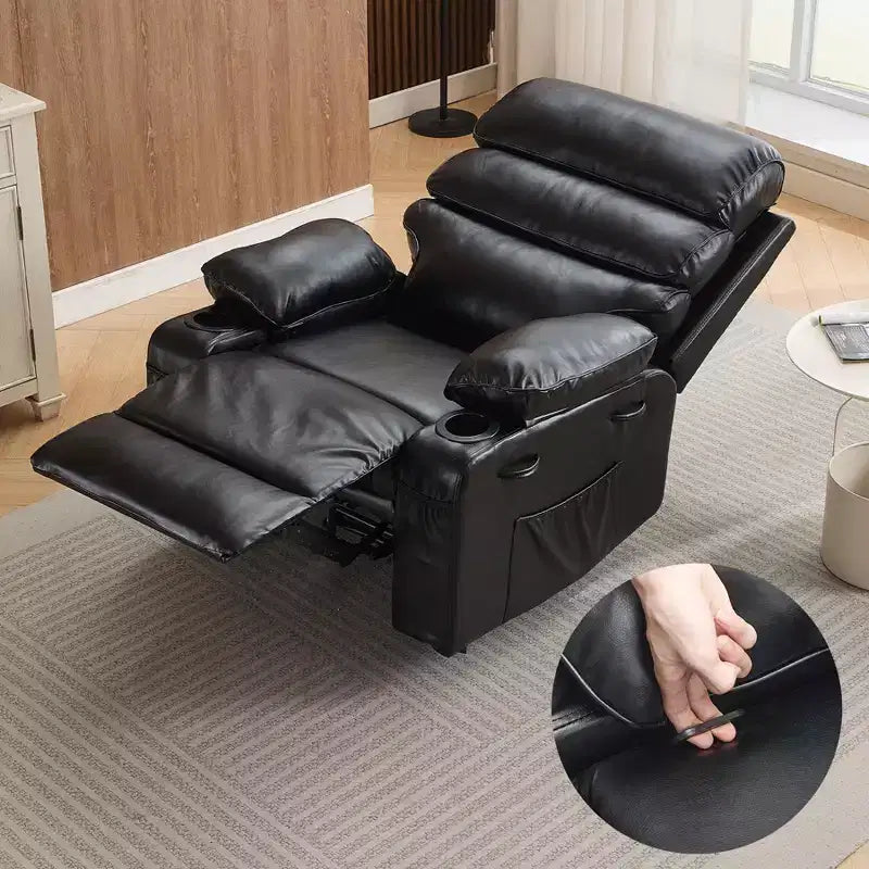 Poltrona Reclinabile Manuale Extra Larga in Pelle PU per Adulti, Braccioli e Schienale Imbottiti 1.5X per un Comfort Maggiore, per Soggiorno, Camera da Letto