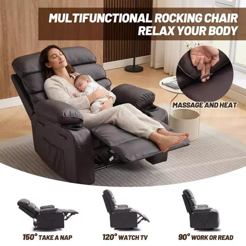 Poltrona Reclinabile Manuale Extra Larga in Pelle PU per Adulti, Braccioli e Schienale Imbottiti 1.5X per un Comfort Maggiore, per Soggiorno, Camera da Letto