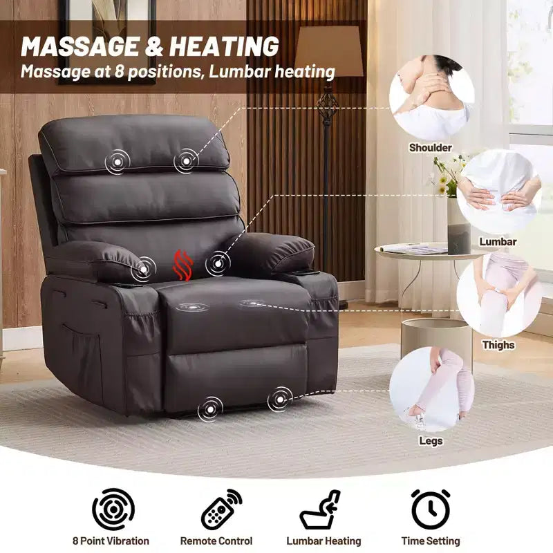 Poltrona Reclinabile Manuale Extra Larga in Pelle PU per Adulti, Braccioli e Schienale Imbottiti 1.5X per un Comfort Maggiore, per Soggiorno, Camera da Letto