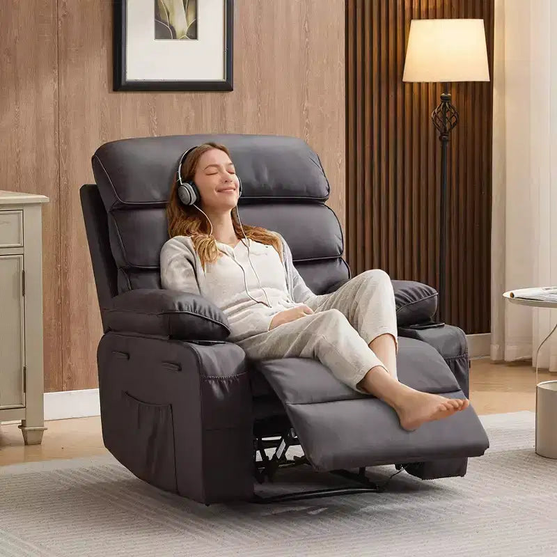 Poltrona Reclinabile Manuale Extra Larga in Pelle PU per Adulti, Braccioli e Schienale Imbottiti 1.5X per un Comfort Maggiore, per Soggiorno, Camera da Letto