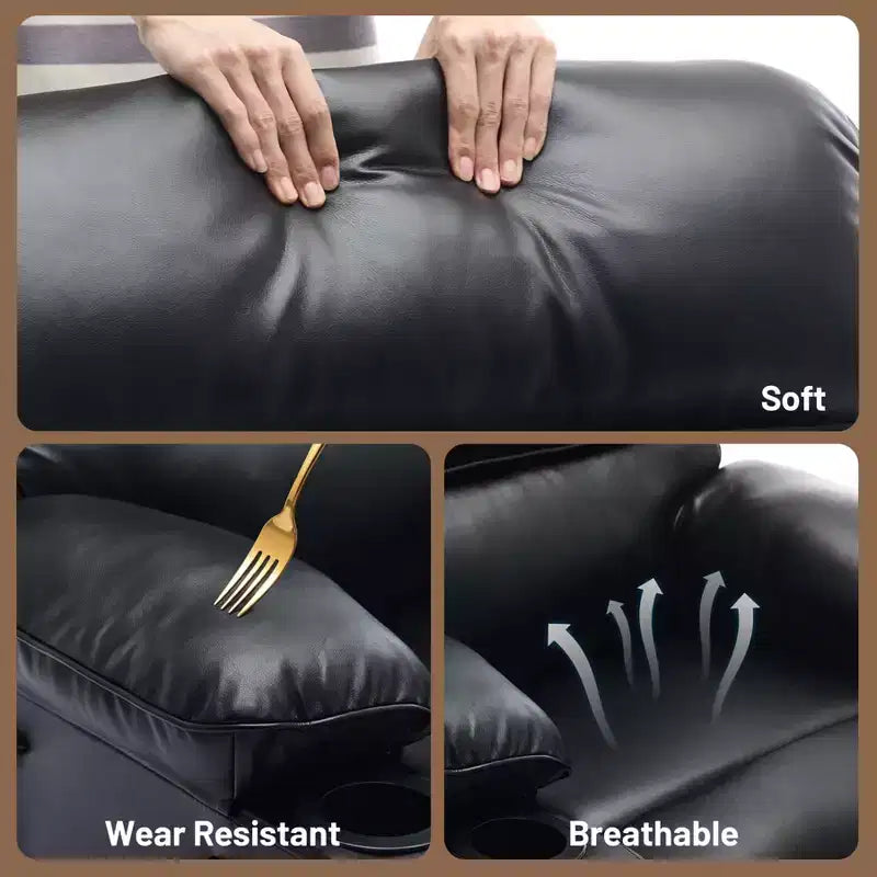 Poltrona Reclinabile Manuale Extra Larga in Pelle PU per Adulti, Braccioli e Schienale Imbottiti 1.5X per un Comfort Maggiore, per Soggiorno, Camera da Letto