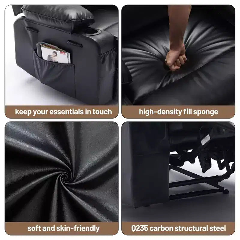 Poltrona Reclinabile Manuale Extra Larga in Pelle PU per Adulti, Braccioli e Schienale Imbottiti 1.5X per un Comfort Maggiore, per Soggiorno, Camera da Letto