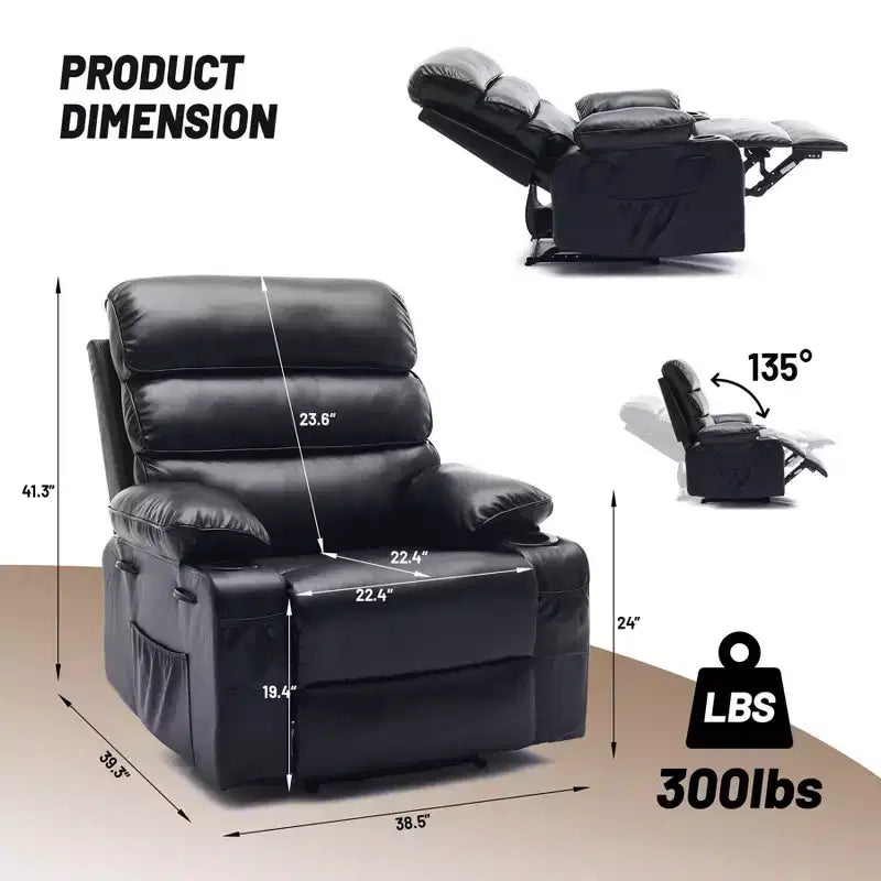 Poltrona Reclinabile Manuale Extra Larga in Pelle PU per Adulti, Braccioli e Schienale Imbottiti 1.5X per un Comfort Maggiore, per Soggiorno, Camera da Letto