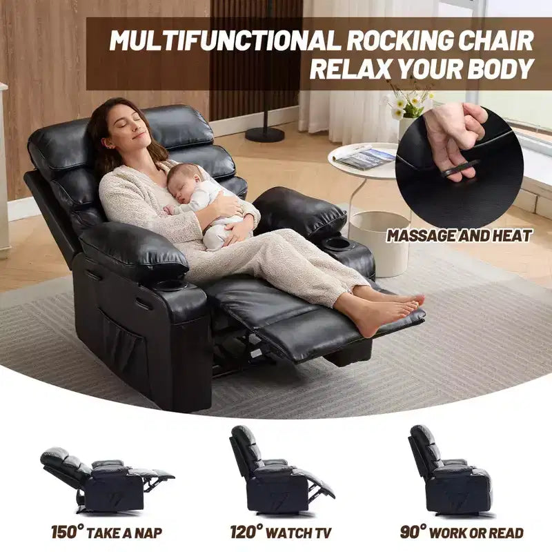 Poltrona Reclinabile Manuale Extra Larga in Pelle PU per Adulti, Braccioli e Schienale Imbottiti 1.5X per un Comfort Maggiore, per Soggiorno, Camera da Letto