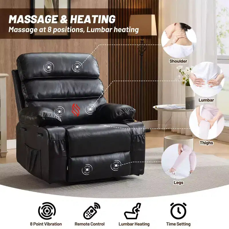 Poltrona Reclinabile Manuale Extra Larga in Pelle PU per Adulti, Braccioli e Schienale Imbottiti 1.5X per un Comfort Maggiore, per Soggiorno, Camera da Letto