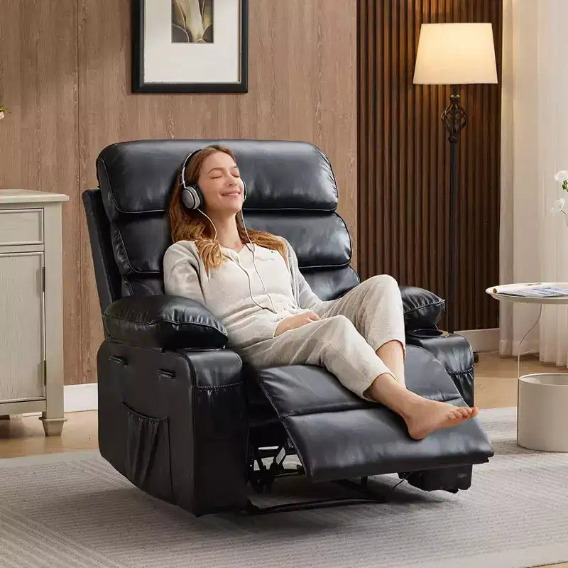 Poltrona Reclinabile Manuale Extra Larga in Pelle PU per Adulti, Braccioli e Schienale Imbottiti 1.5X per un Comfort Maggiore, per Soggiorno, Camera da Letto