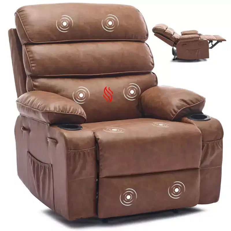 Poltrona Reclinabile Manuale Extra Larga in Pelle PU per Adulti, Braccioli e Schienale Imbottiti 1.5X per un Comfort Maggiore, per Soggiorno, Camera da Letto