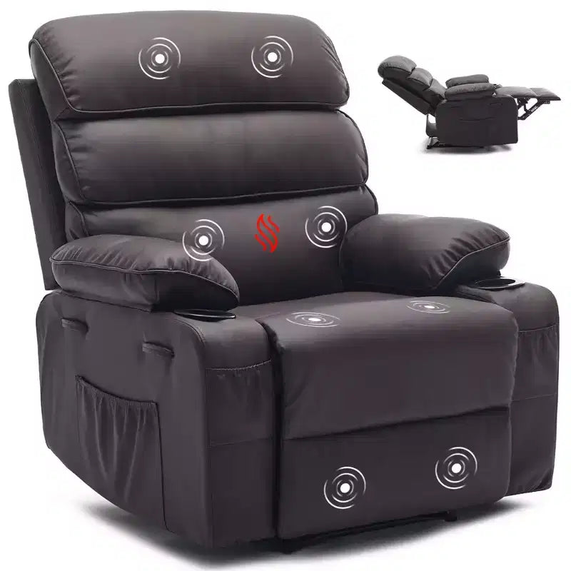 Poltrona Reclinabile Manuale Extra Larga in Pelle PU per Adulti, Braccioli e Schienale Imbottiti 1.5X per un Comfort Maggiore, per Soggiorno, Camera da Letto