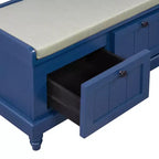 Classica panca per scarpe da ingresso con parte superiore imbottita e tre cassetti