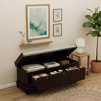 Polibi Classic Entryway Shoe Bench with Cushioned Top & Three Drawers