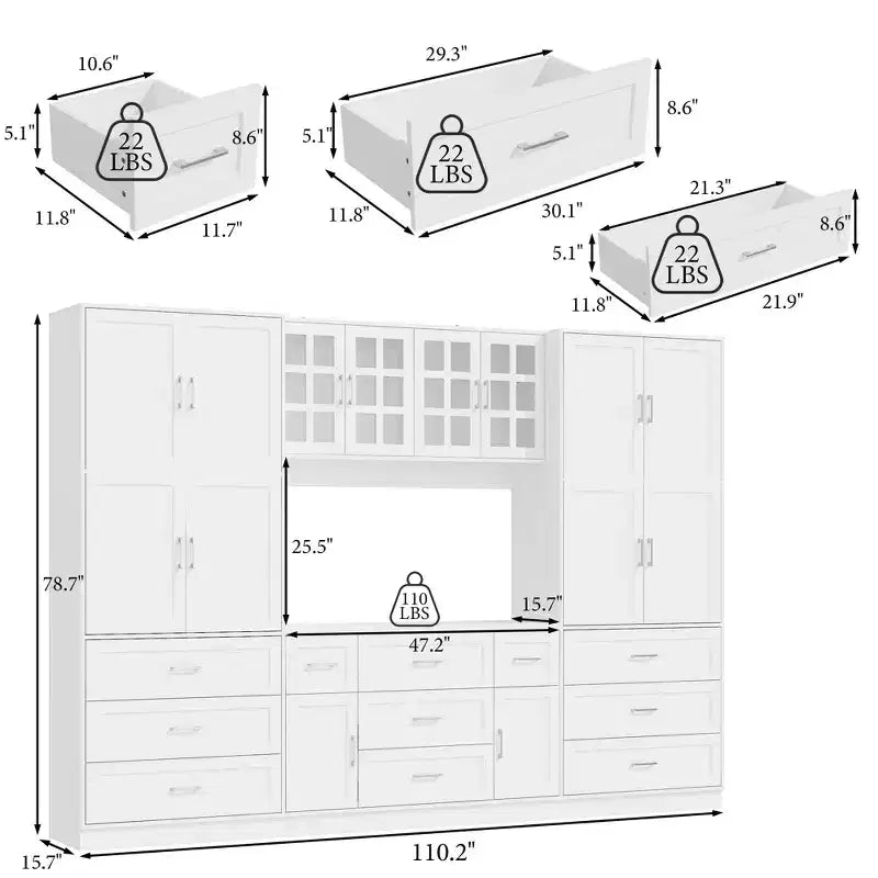 Armadio Contenitore Grande Capacità con 2 Ripiani Regolabili e 11 Cassetti, Organizer per Armadio per Camera da Letto e Soggiorno
