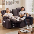 Divano reclinabile a 2 posti, divano reclinabile manuale con console centrale, divano reclinabile in similpelle PU con porte USB, portabicchieri, marrone