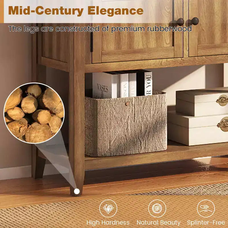 Consolle Mid-Century con 2 Cassetti, 2 Ante e Ripiano Inferiore per Ingresso