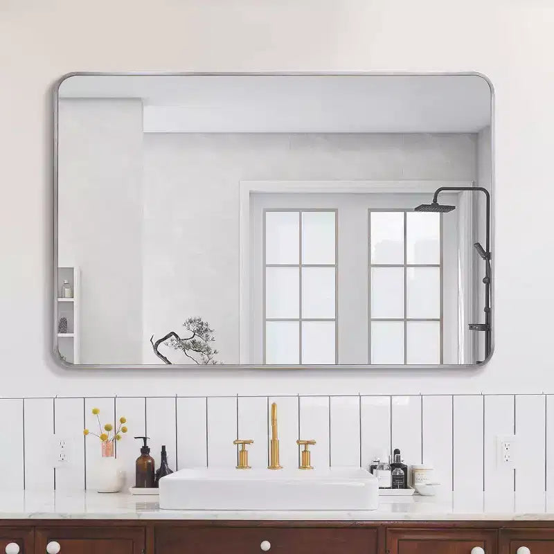 30 x 40 Inch Silver Aluminum Framed Rectangular Bathrrom Wall Mirror Decorative Mirror for Home
