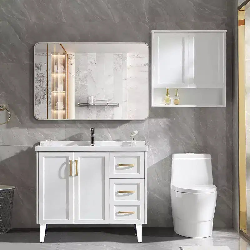 Specchio da parete rettangolare decorativo per bagno con cornice in alluminio argentato, 30 x 40 pollici