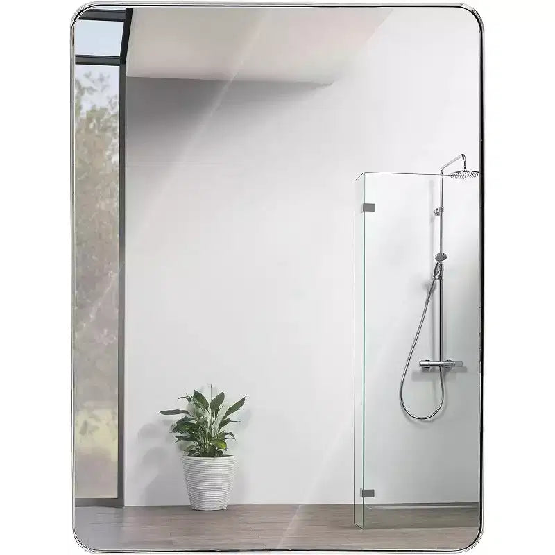 Specchio da parete rettangolare decorativo per bagno con cornice in alluminio argentato, 30 x 40 pollici