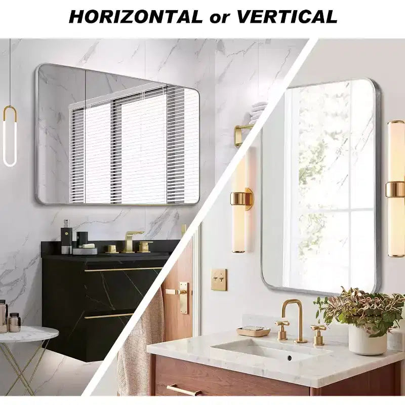 Specchio da parete rettangolare decorativo per bagno con cornice in alluminio argentato, 30 x 40 pollici