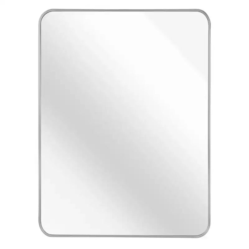 Specchio da parete rettangolare decorativo per bagno con cornice in alluminio argentato, 30 x 40 pollici