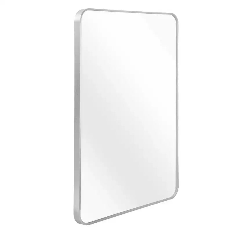 Specchio da parete rettangolare decorativo per bagno con cornice in alluminio argentato, 30 x 40 pollici