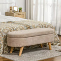 Panca Contenitore Ottomana, Panchina Imbottita da Fondo Letto da 110 cm con Gambe in Legno, Panchina Moderna da Ingresso