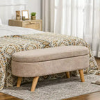 Panca Contenitore Ottomana, Panchina Imbottita da Fondo Letto da 110 cm con Gambe in Legno, Panchina Moderna da Ingresso