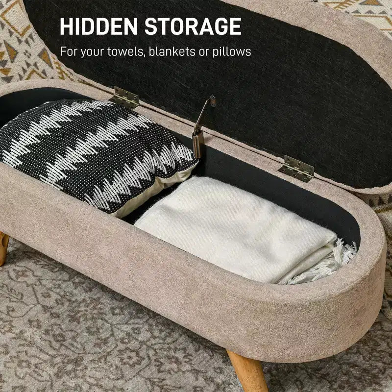 Panca Contenitore Ottomana, Panchina Imbottita da Fondo Letto da 110 cm con Gambe in Legno, Panchina Moderna da Ingresso