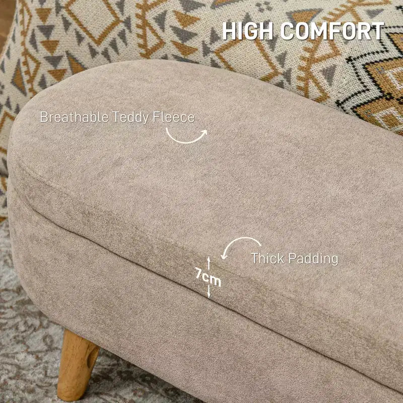 Panca Contenitore Ottomana, Panchina Imbottita da Fondo Letto da 110 cm con Gambe in Legno, Panchina Moderna da Ingresso