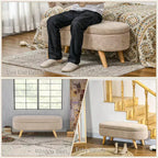 Panca Contenitore Ottomana, Panchina Imbottita da Fondo Letto da 110 cm con Gambe in Legno, Panchina Moderna da Ingresso
