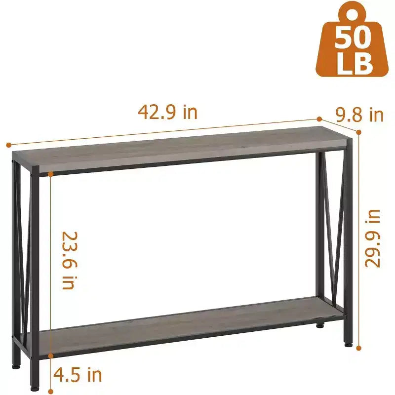 Tavolino da ingresso 42.9 con contenitore, Consolle a 2 ripiani con scaffale aperto, Mobiletto contenitore dietro il divano per ingresso, corridoio, soggiorno