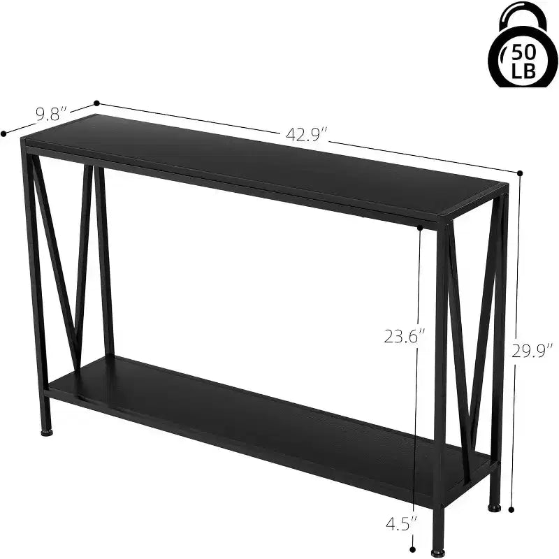 Tavolino da ingresso 42.9 con contenitore, Consolle a 2 ripiani con scaffale aperto, Mobiletto contenitore dietro il divano per ingresso, corridoio, soggiorno