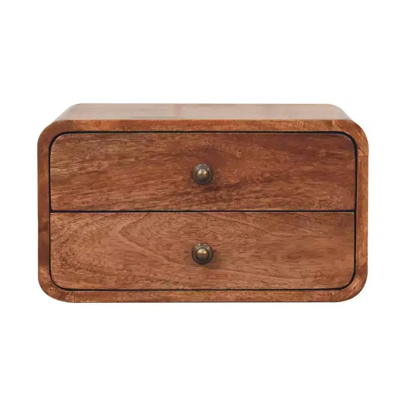 HomeRoots 18 Brown Solid Wood Two Drawer Floating Nightstand
