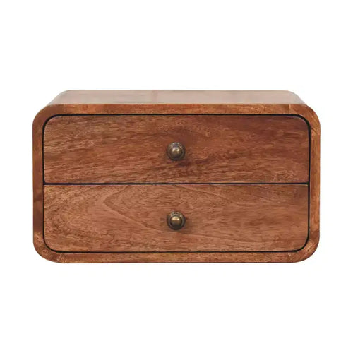 HomeRoots 18 Brown Solid Wood Two Drawer Floating Nightstand