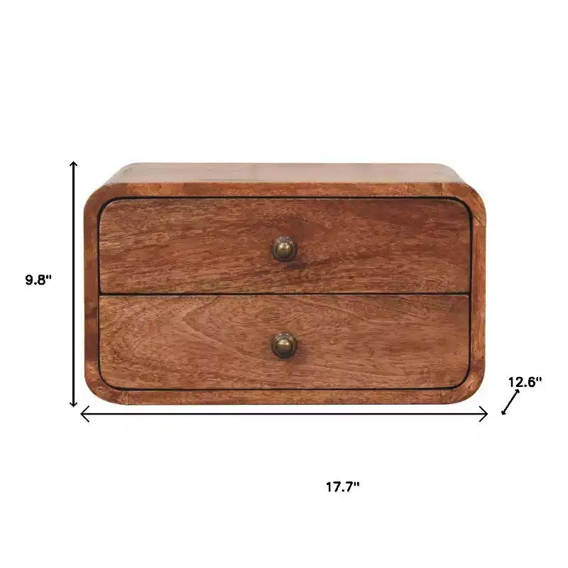 Comodino sospeso 18 in legno massello marrone con due cassetti