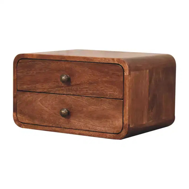 Comodino sospeso 18 in legno massello marrone con due cassetti