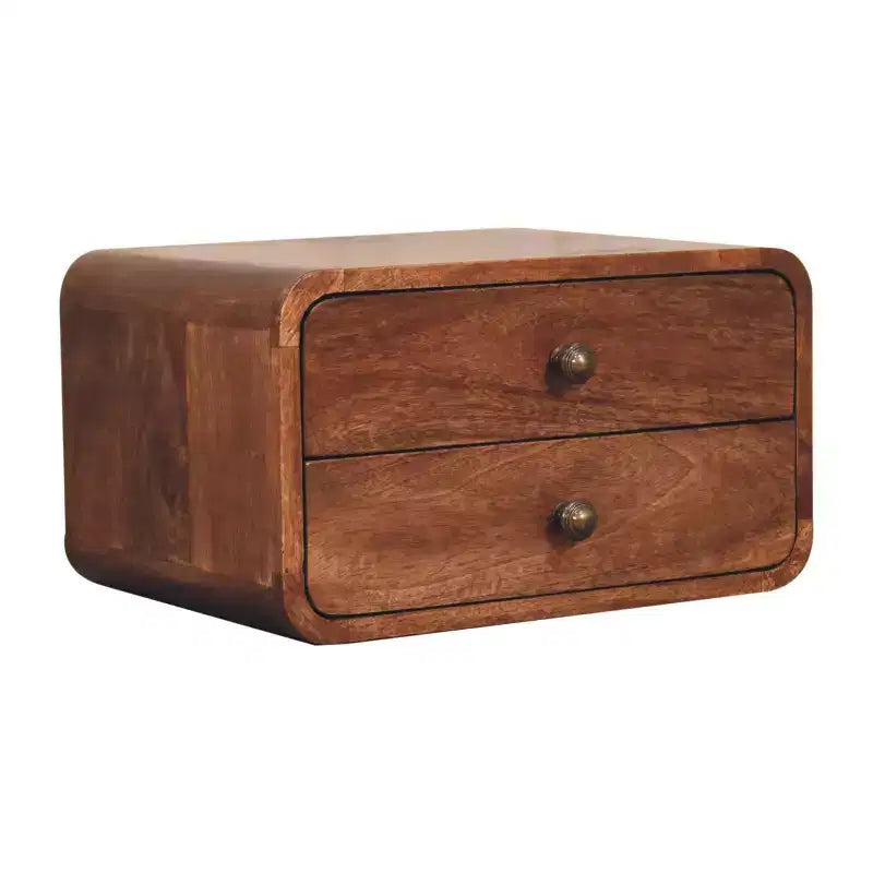 Comodino sospeso 18 in legno massello marrone con due cassetti