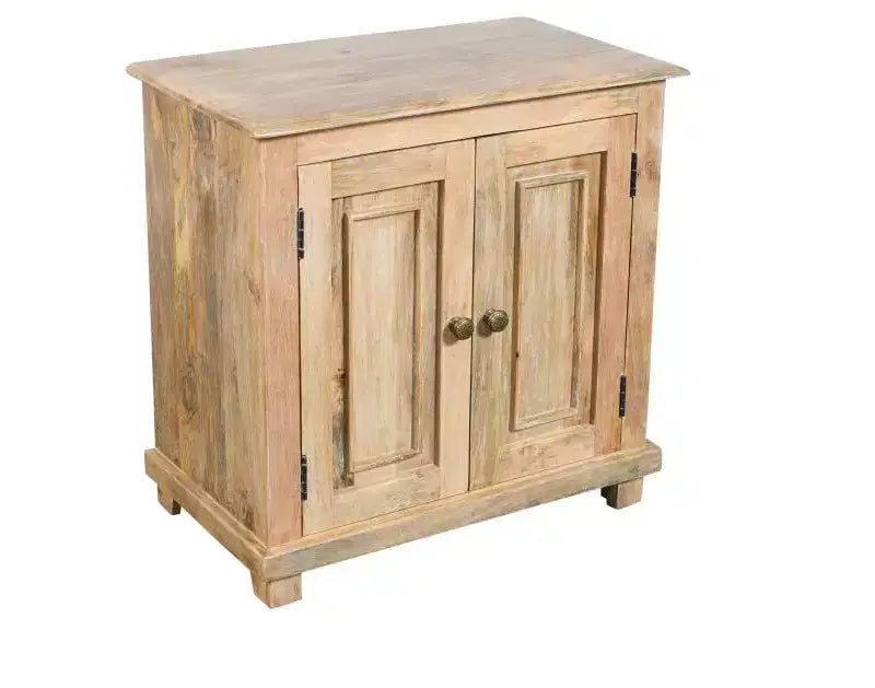 Comodino 28 in Legno Massello Naturale Effetto Invecchiato con Contenitore