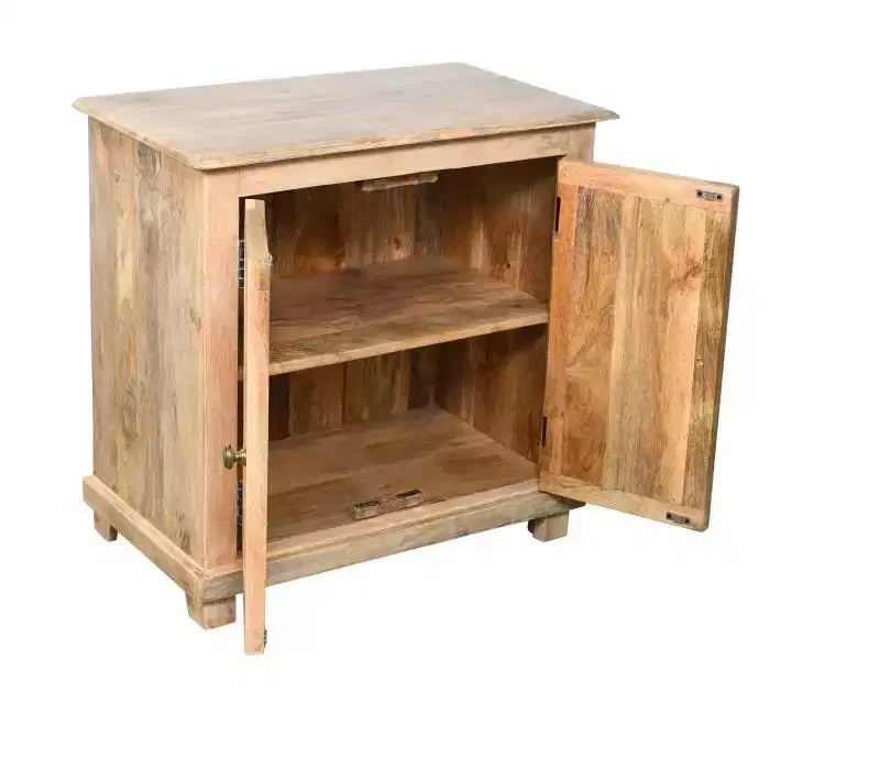 Comodino 28 in Legno Massello Naturale Effetto Invecchiato con Contenitore