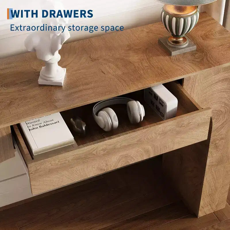 Tavolo consolle lungo 47 con cassetto, tavolino in legno, dietro il divano, tavoli industriali per ingresso, foyer, corridoio, per ingresso, soggiorno