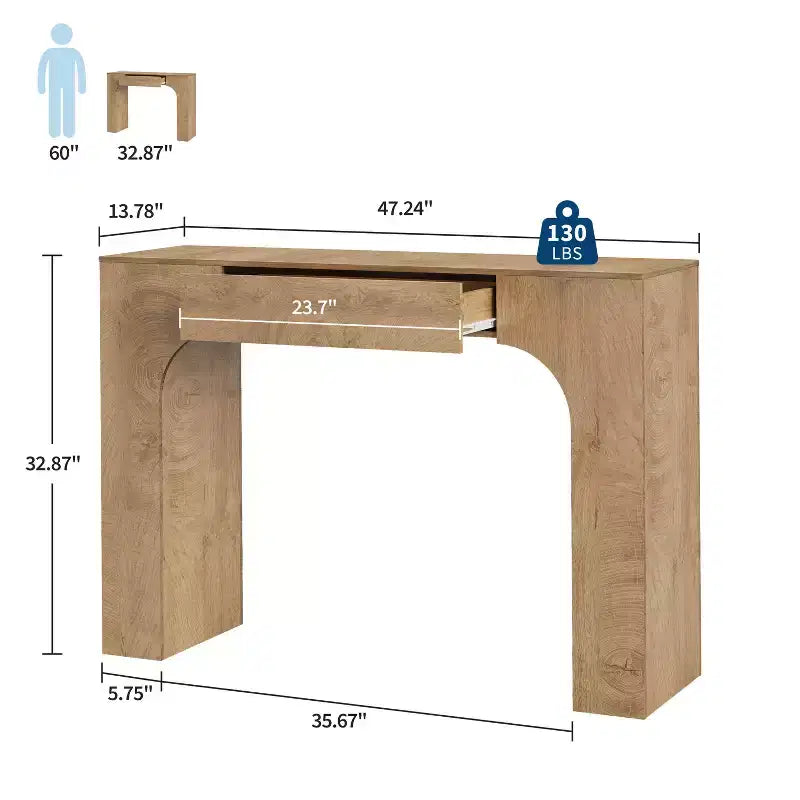 Tavolo consolle lungo 47 con cassetto, tavolino in legno, dietro il divano, tavoli industriali per ingresso, foyer, corridoio, per ingresso, soggiorno