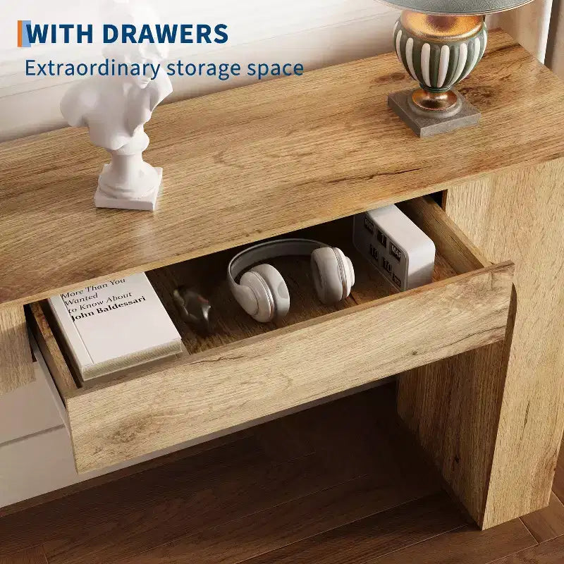Tavolo consolle lungo 47 con cassetto, tavolino in legno, dietro il divano, tavoli industriali per ingresso, foyer, corridoio, per ingresso, soggiorno