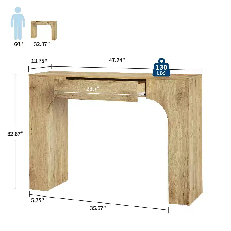 Tavolo consolle lungo 47 con cassetto, tavolino in legno, dietro il divano, tavoli industriali per ingresso, foyer, corridoio, per ingresso, soggiorno