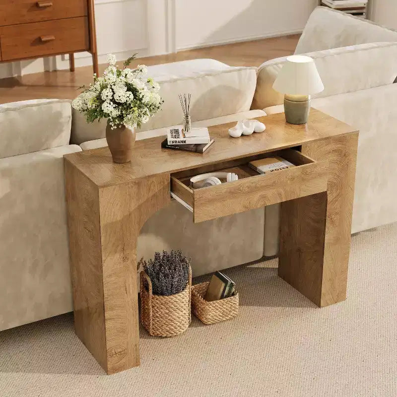 Tavolo consolle lungo 47 con cassetto, tavolino in legno, dietro il divano, tavoli industriali per ingresso, foyer, corridoio, per ingresso, soggiorno