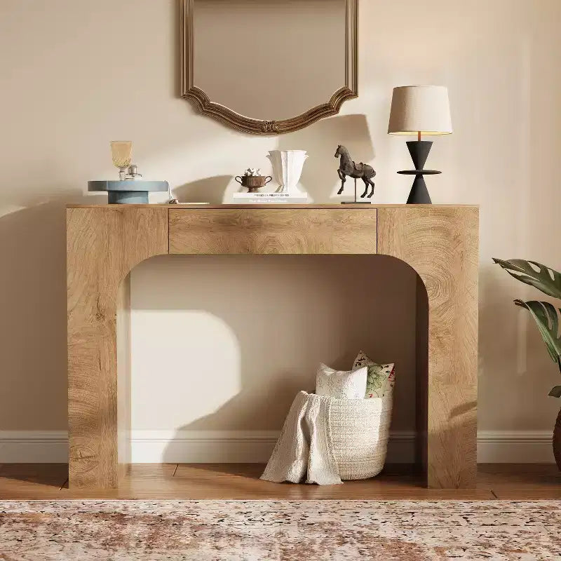 Tavolo consolle lungo 47 con cassetto, tavolino in legno, dietro il divano, tavoli industriali per ingresso, foyer, corridoio, per ingresso, soggiorno