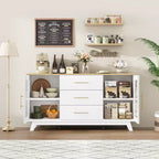 2 ante in vetro scanalato, 3 ampi cassetti, credenza, per soggiorno, sala da pranzo, legno