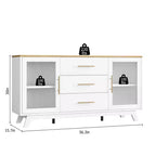 2 ante in vetro scanalato, 3 ampi cassetti, credenza, per soggiorno, sala da pranzo, legno