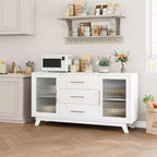 2 ante in vetro scanalato, 3 ampi cassetti, credenza, per soggiorno, sala da pranzo, legno