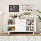 2 ante in vetro scanalato, 3 ampi cassetti, credenza, per soggiorno, sala da pranzo, legno